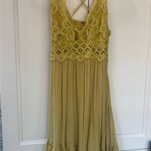 Free People Yellow Lace Mini Dress